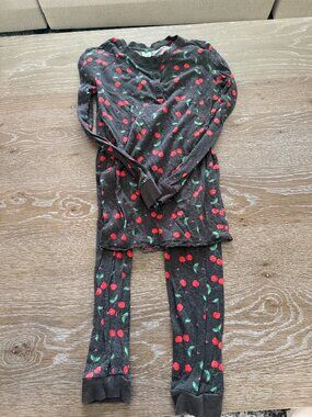 Girls Honeydew gray cherries 2 piece pajama set long sleeve pants size 12